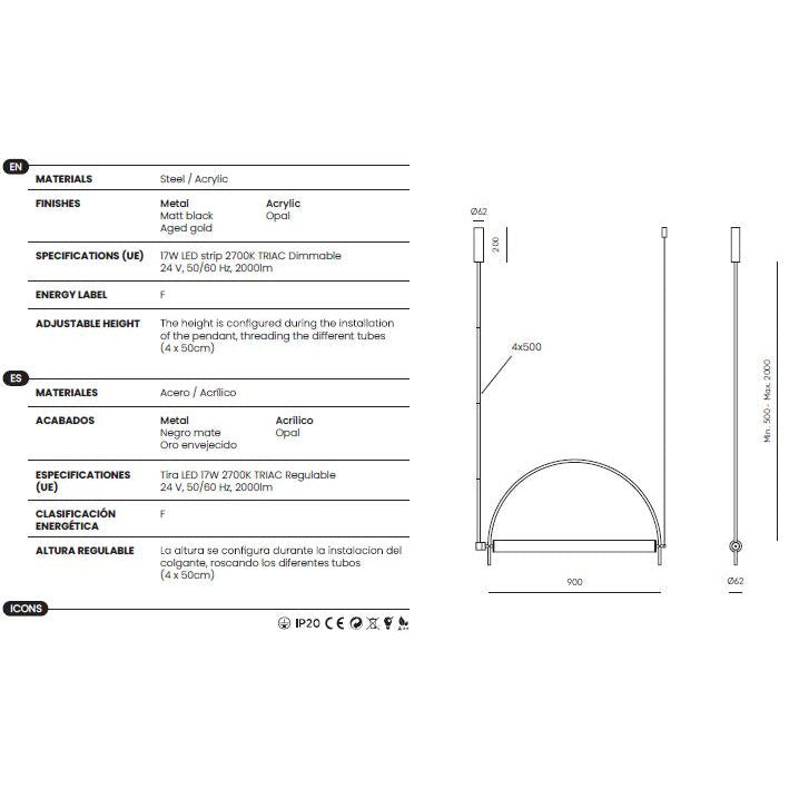 Arc Pendant Lamp dimensions and technical details