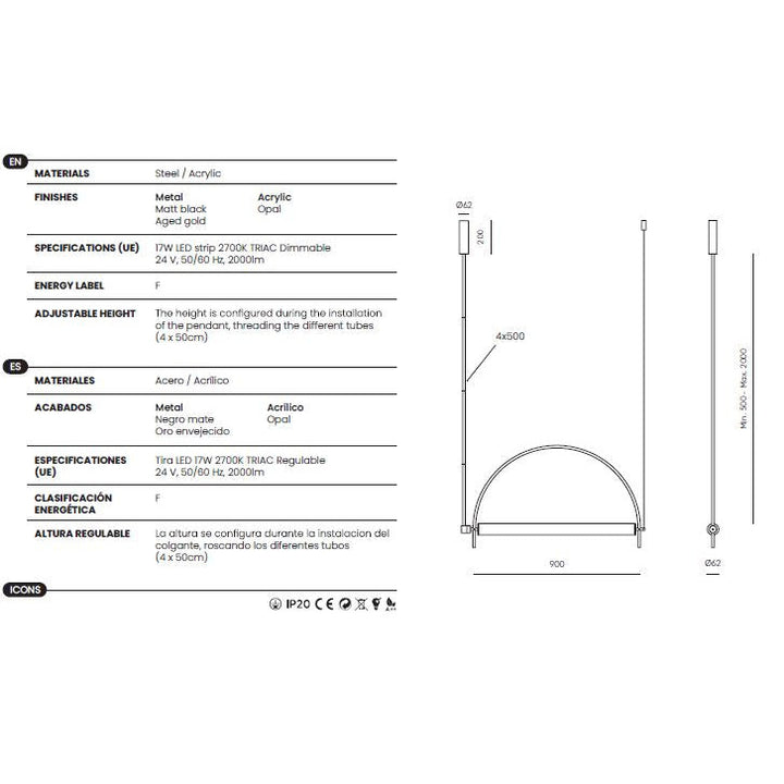 Arc Pendant Lamp dimensions and technical details