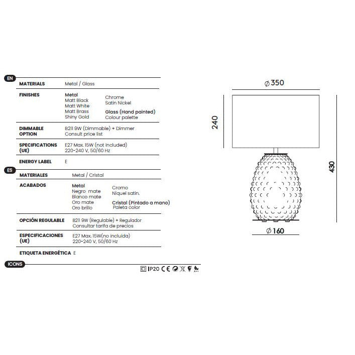 Cactus Table Lamp dimensions and technical details