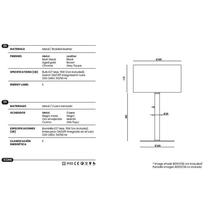 Coco Table Lamp dimensions and technical details
