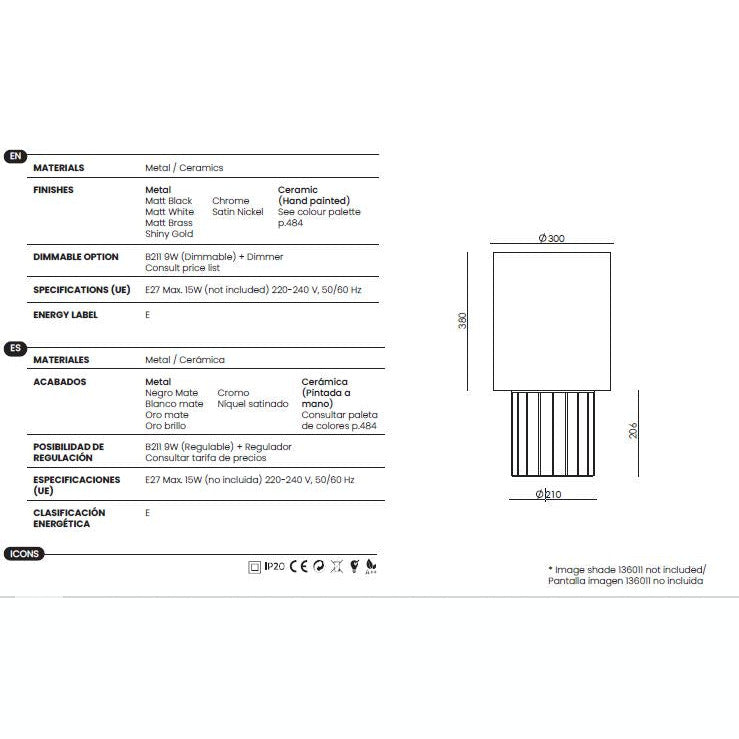Dena Table Lamp dimensions and technical details
