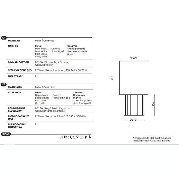Dena Table Lamp dimensions and technical details