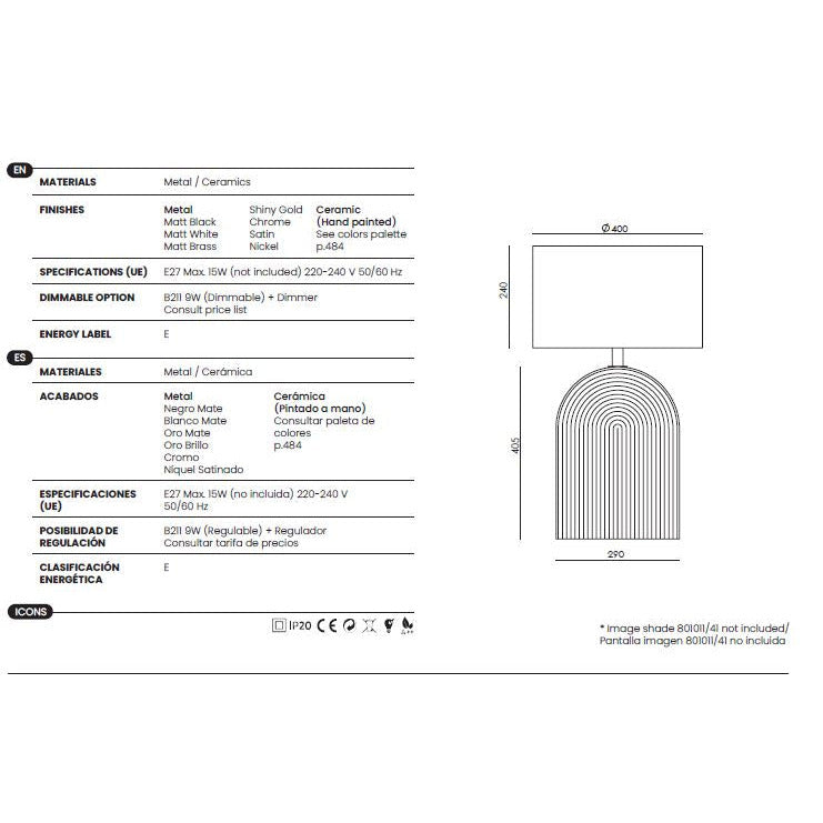 Lopo Table Lamp dimensions and technical details