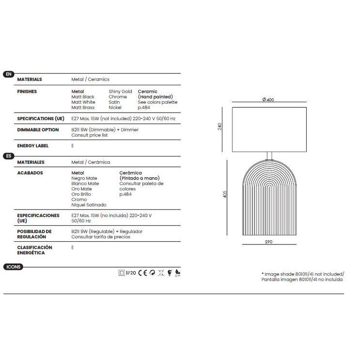 Lopo Table Lamp dimensions and technical details