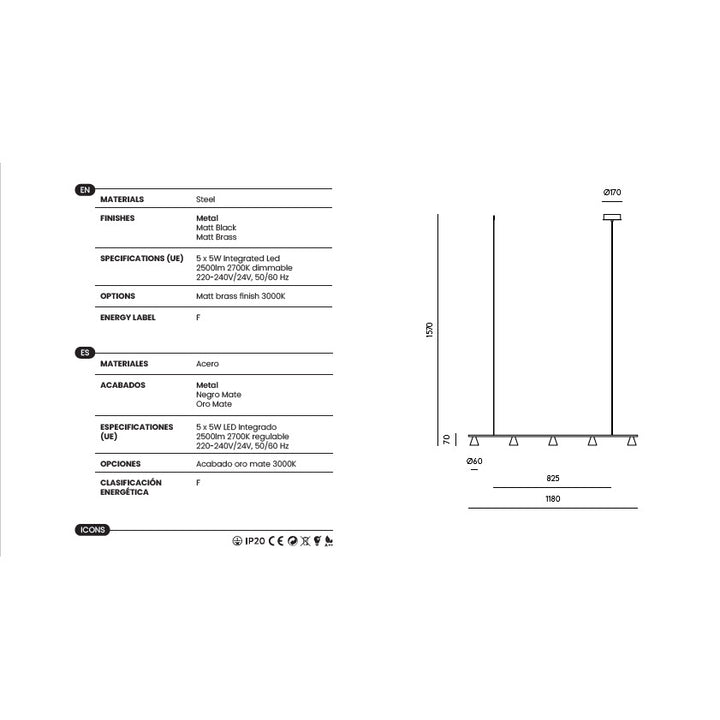 Lyb Linear Pendant dimensions and technical details