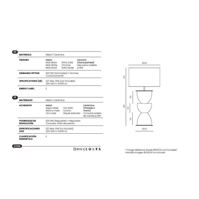 Metric Table Lamp dimensions and technical details