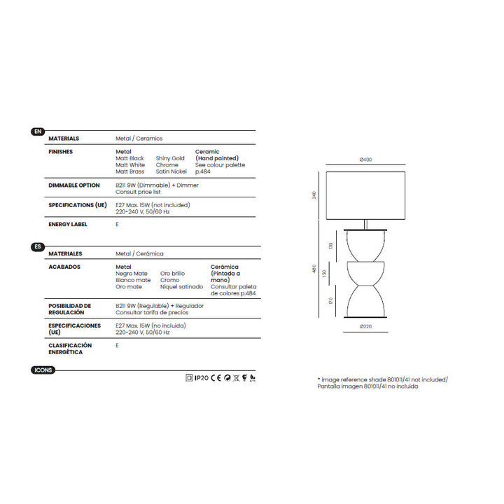 Metric Table Lamp dimensions and technical details