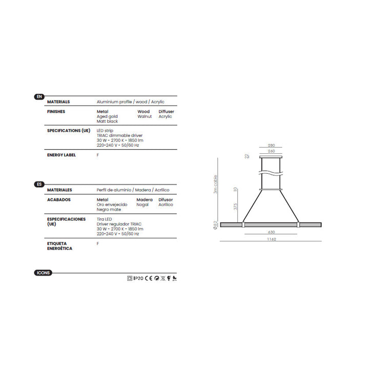 Niro Pendant Lamp dimensions and technical details