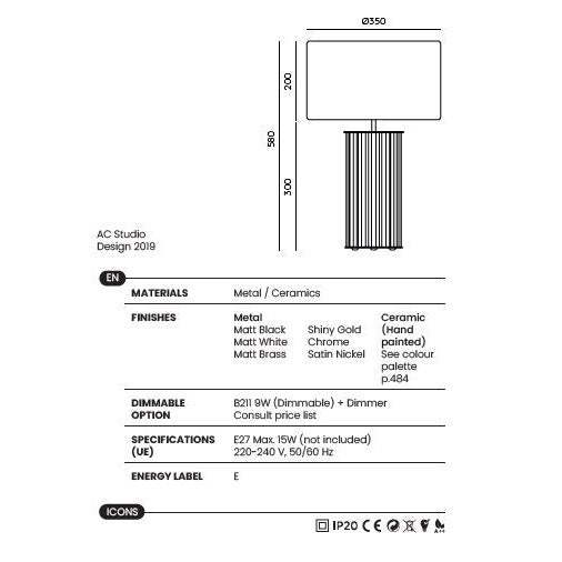 Sonica Table Lamp dimensions and technical details