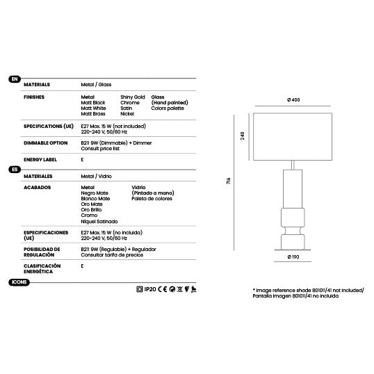Taro Table Lamp dimensions and technical details