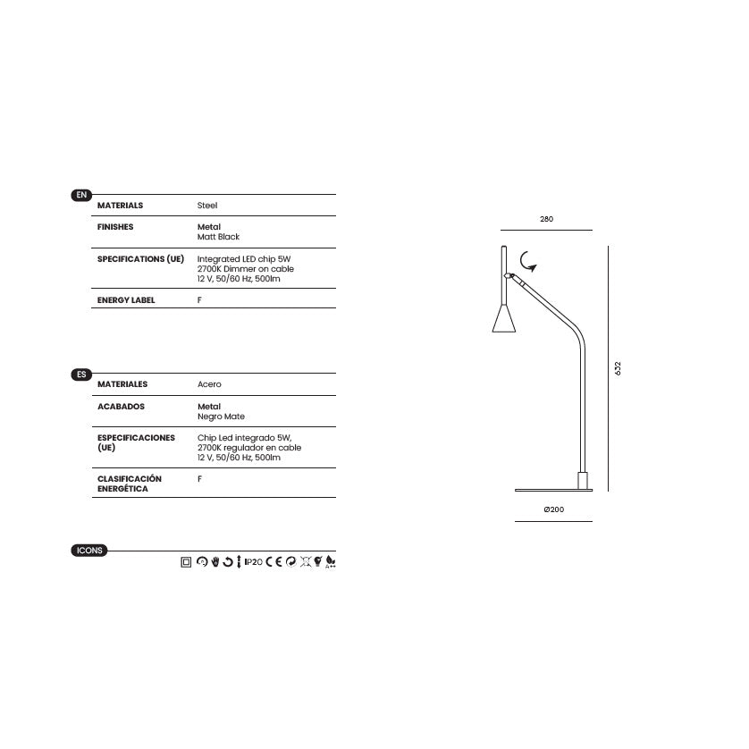 Lyb Table Lamp dimensions and technical details