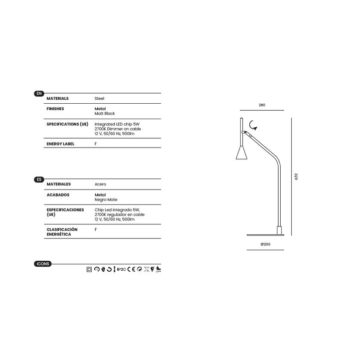 Lyb Table Lamp dimensions and technical details