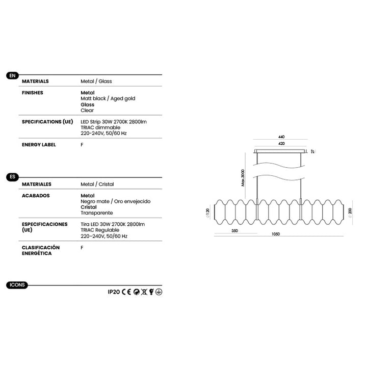Vitree Linear Pendant dimensions and technical details
