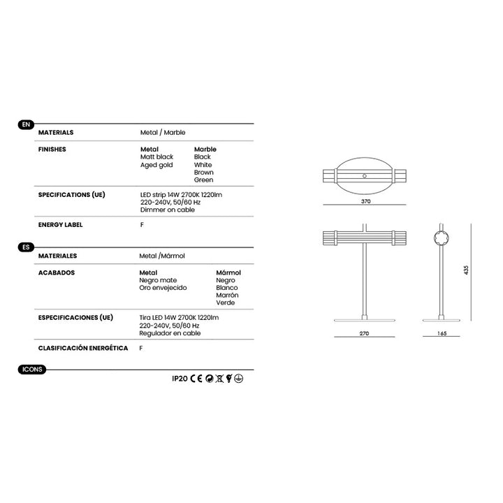 Tasta Table Lamp dimensions and technical details