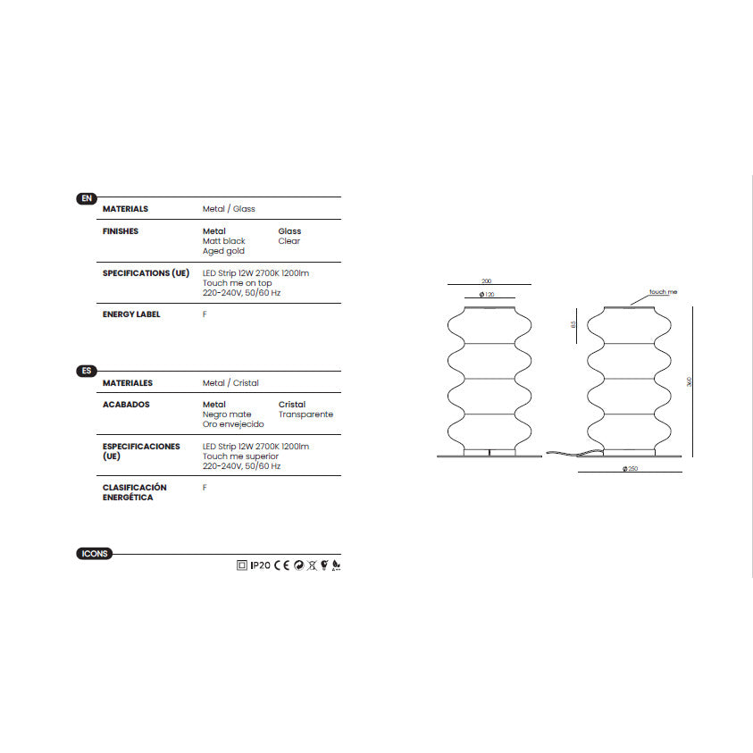 Vitree Table Lamp dimensions and technical details
