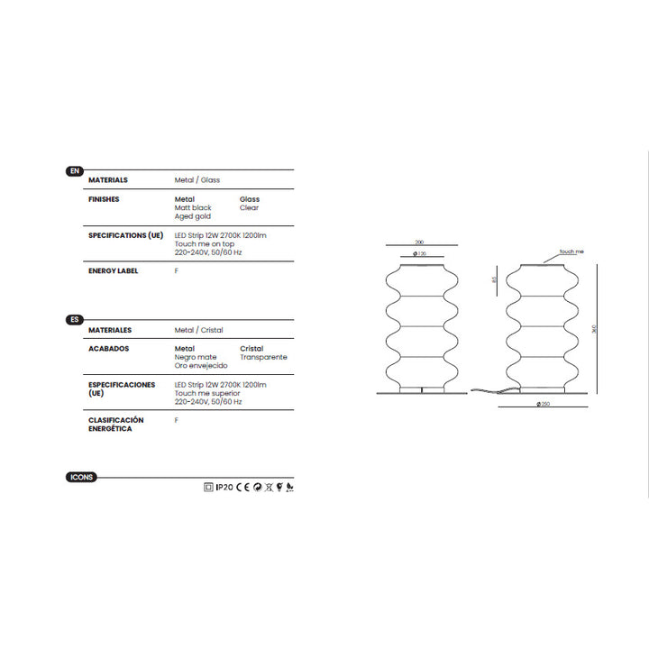 Vitree Table Lamp dimensions and technical details