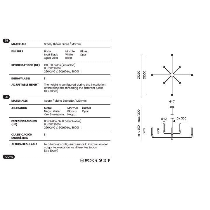 Delie Chandelier dimensions and technical details
