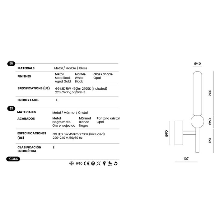 Delie Wall Lamp dimensions and technical details