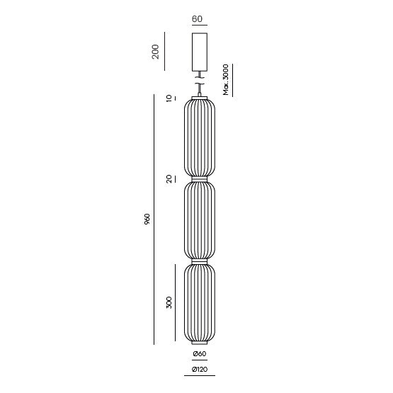 Elma Triple Pendant Lamp dimensions and technical details