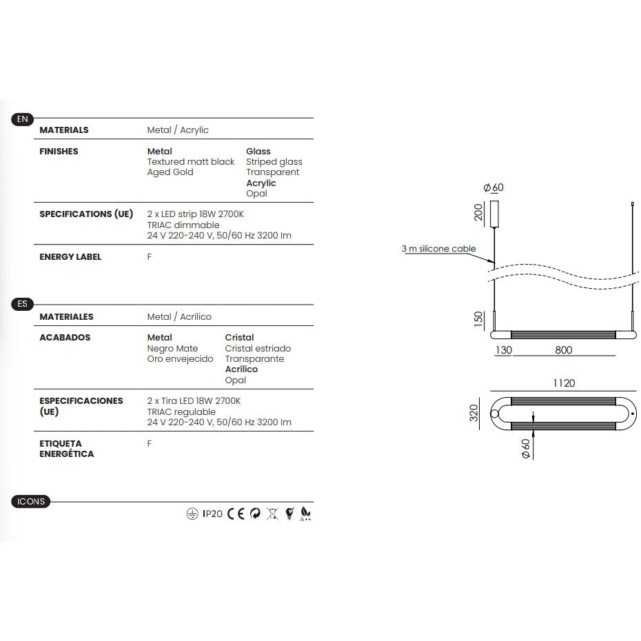 Iman Linear Pendant dimensions and technical details