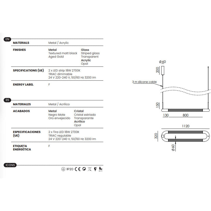 Iman Linear Pendant dimensions and technical details