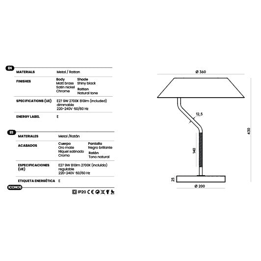 Aider Table Lamp dimensions and technical details
