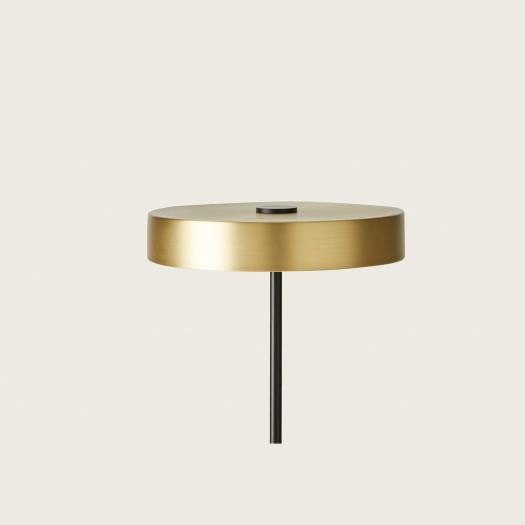Ambor Table Lamp close-up of the matt brass disc shade
