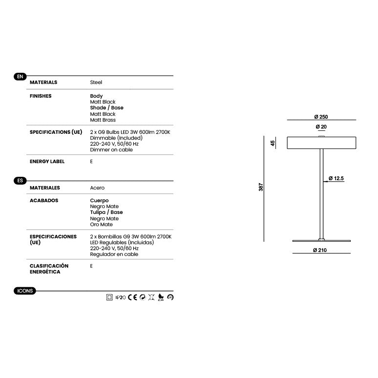 Ambor Table Lamp dimensions and technical details