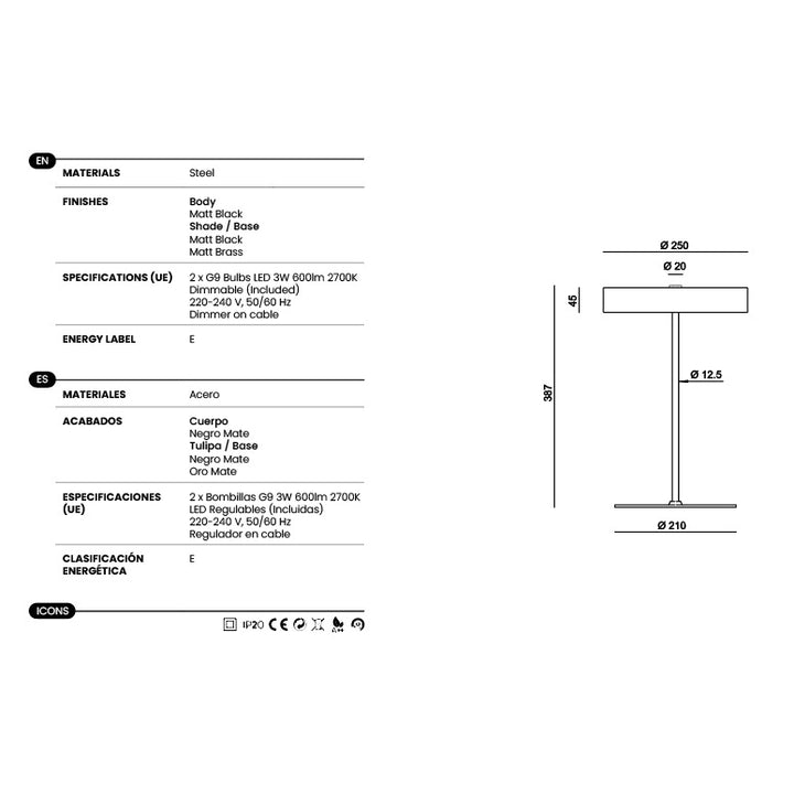 Ambor Table Lamp dimensions and technical details