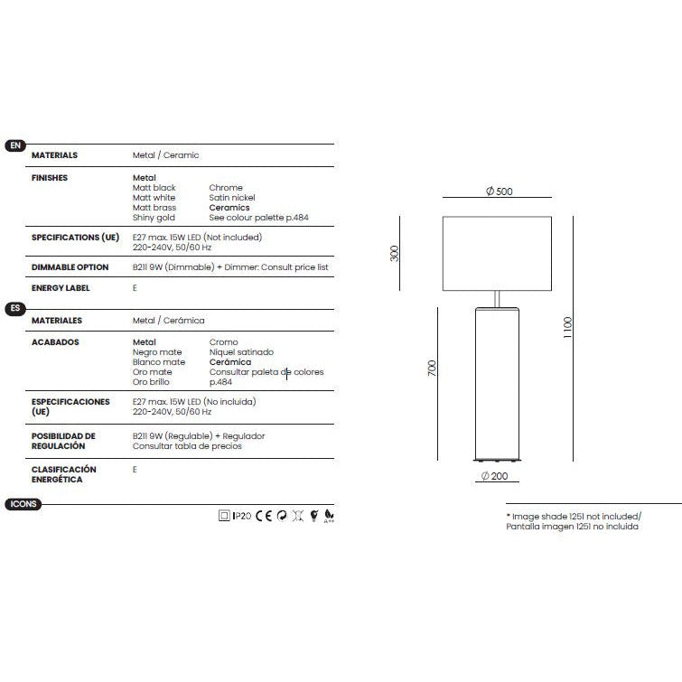 Amec Table Lamp dimensions and technical details