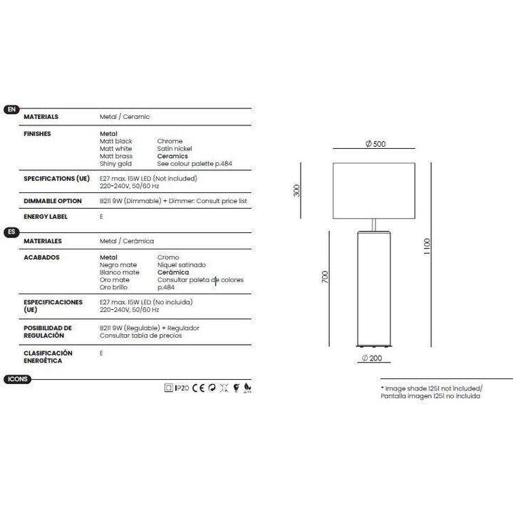 Amec Table Lamp dimensions and technical details