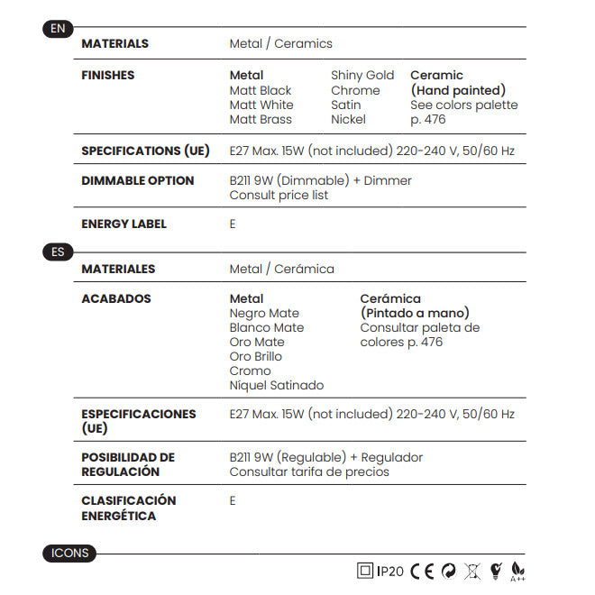 Anada Table Lamp dimensions and technical details