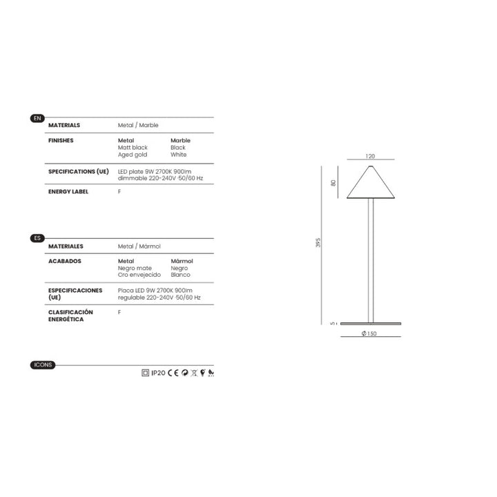 Anza Table Lamp dimensions and technical details