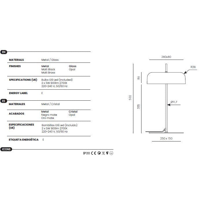 Atil Table Lamp dimensions and technical details