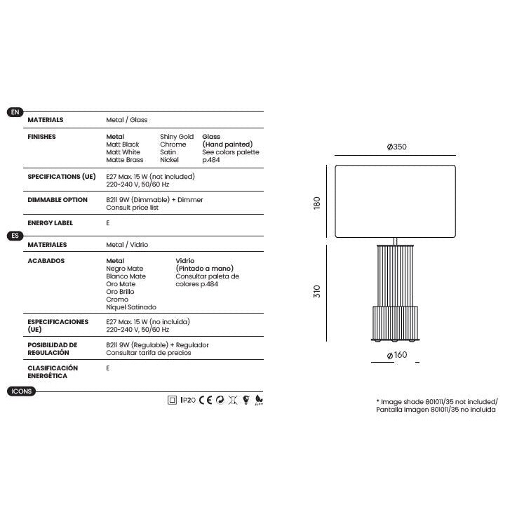 Atina Table Lamp dimensions and technical details