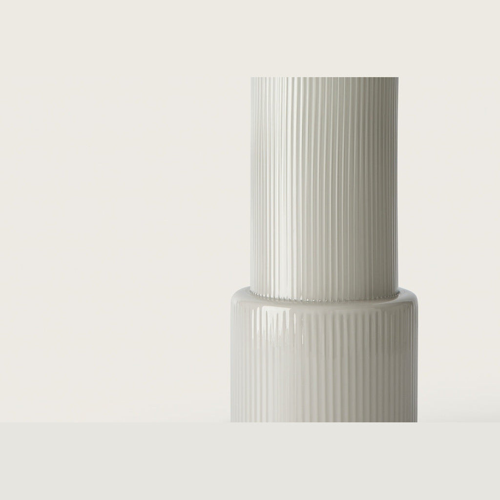 Atina Table Lamp close-up of the glossy ribbed glass base in two stacked tiers