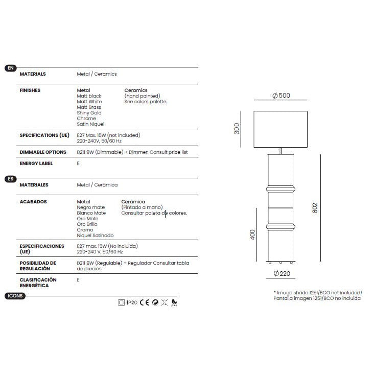 Bambu Floor Lamp dimensions and technical details