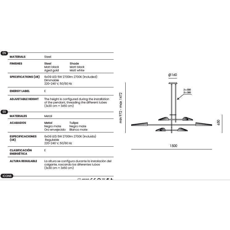 Bion Chandelier dimensions and technical details