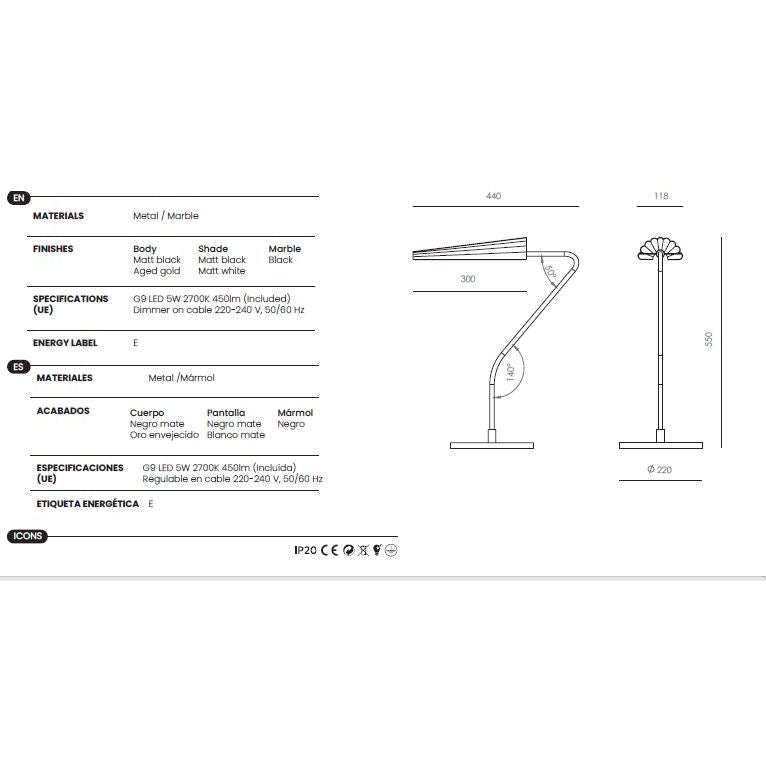 Bion Table Lamp dimensions and technical details