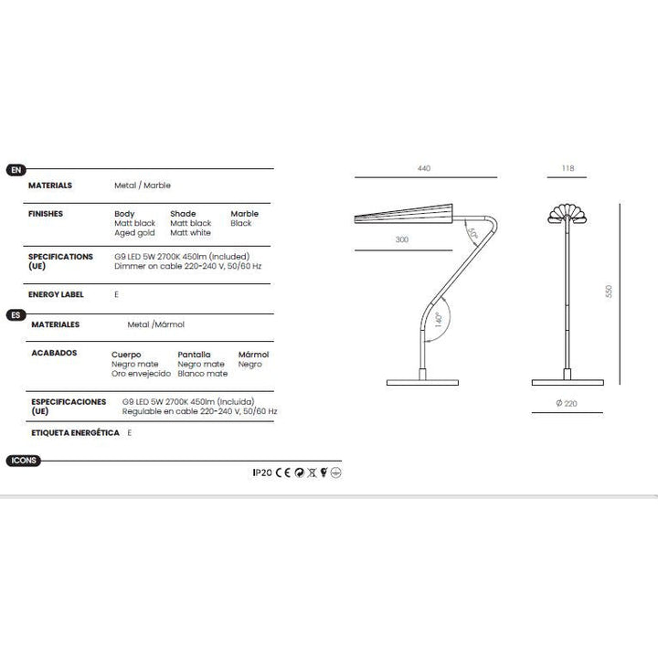 Bion Table Lamp dimensions and technical details