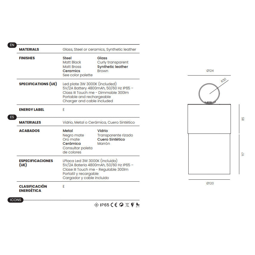 Bora M Table Lamp dimensions and technical details