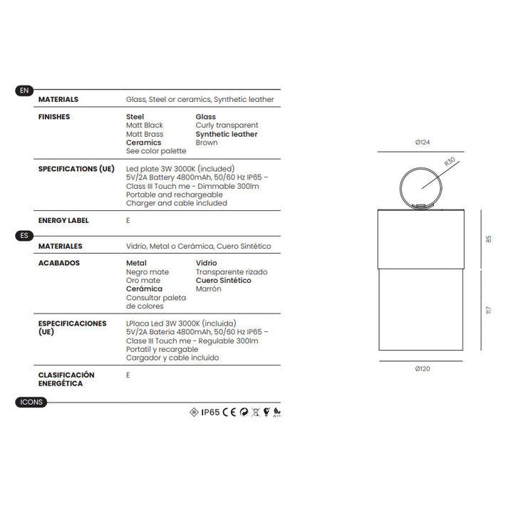 Bora M Table Lamp dimensions and technical details
