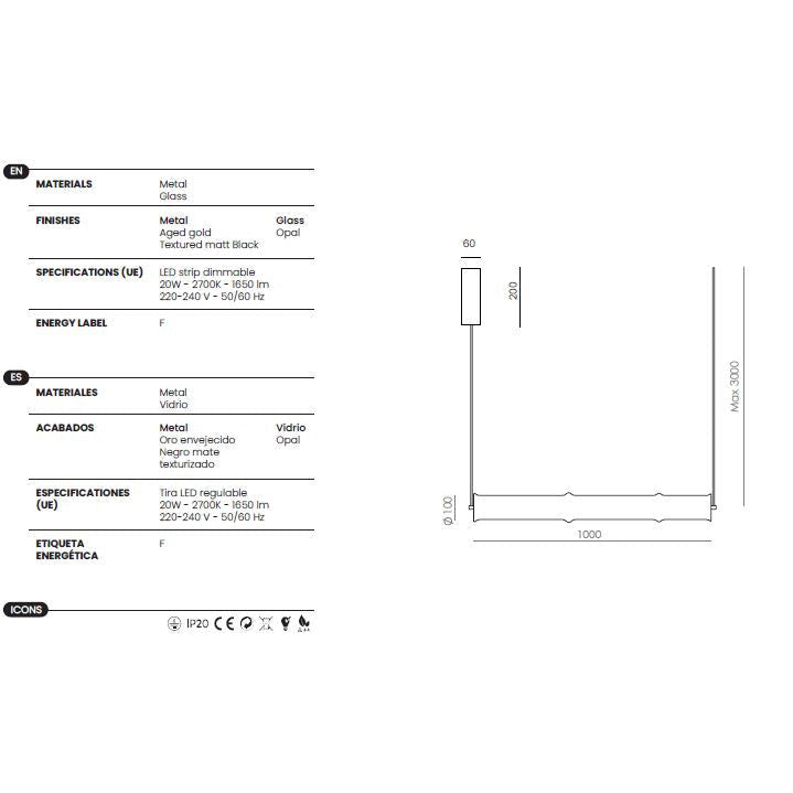 Canna Large Pendant Lamp dimensions and technical details