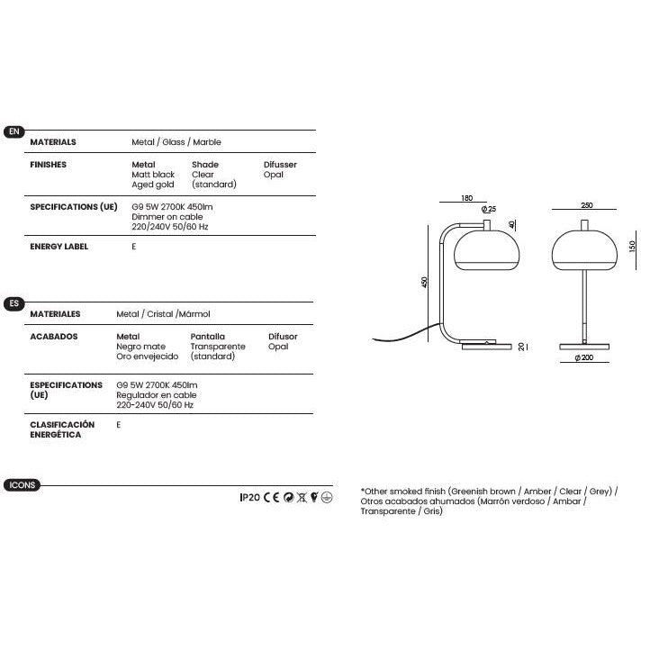 Cloud Table Lamp dimensions and technical details
