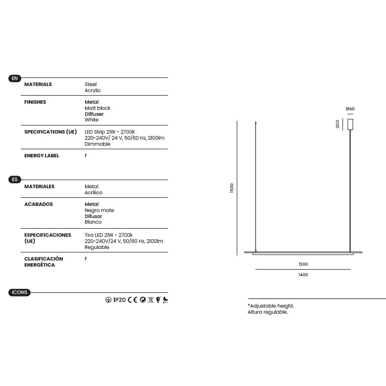 Coln Pendant Lamp dimensions and technical details