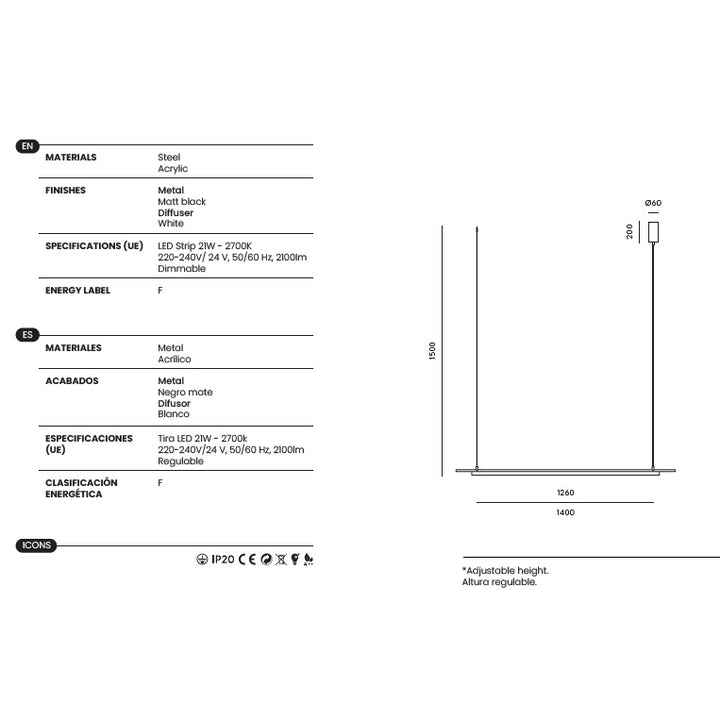 Coln Pendant Lamp dimensions and technical details