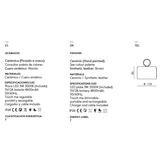 Cora Portable Lamp dimensions and technical details