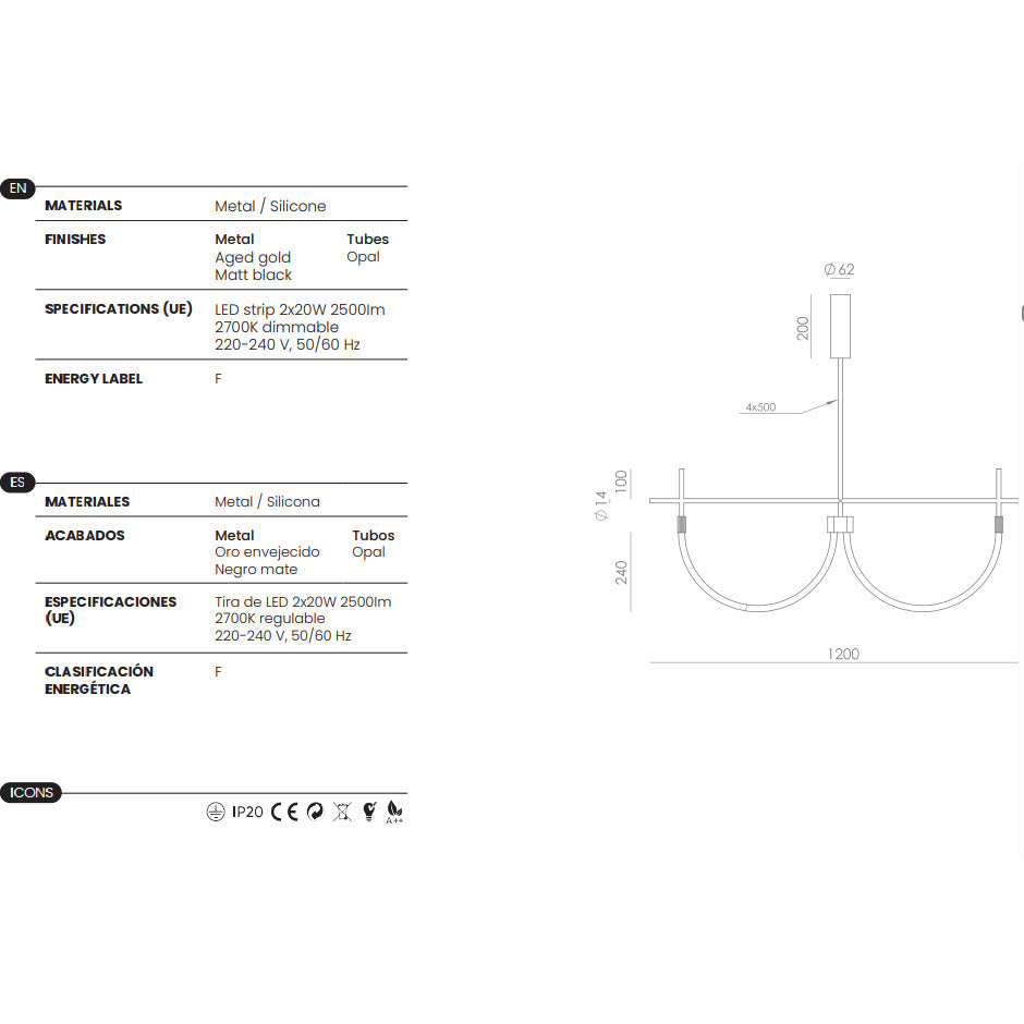 Cram Double Linear Pendant dimensions and technical details