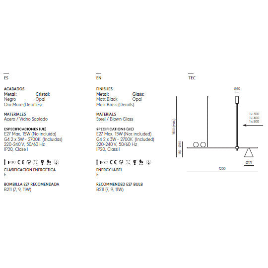 Crane Linear Pendant dimensions and technical details