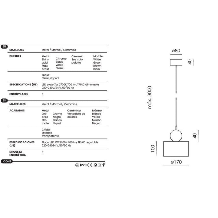 Curn Pendant Lamp dimensions and technical details
